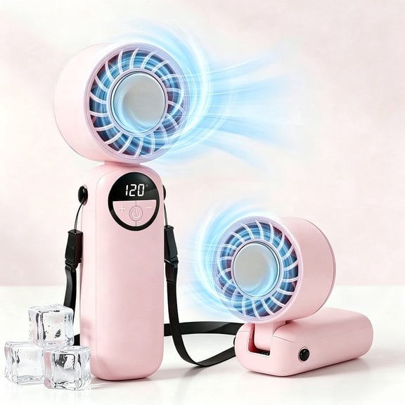 Ownforce Pink Mini Turbo Fan, Portable Handheld Neck Fan, Rechargeable, Foldable, 120 Speeds, 12H Runtime for Travel