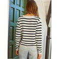 thumbnail image 4 of Women's Striped Cardigan Sweater Trendy Long Sleeve Button Down Crew neck Cardigans, 4 of 5