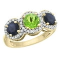 thumbnail image 1 of 10K Yellow Gold Natural Peridot & High Quality Blue Sapphire Sides Round 3-stone Ring Diamond Accents, size 7, 1 of 2