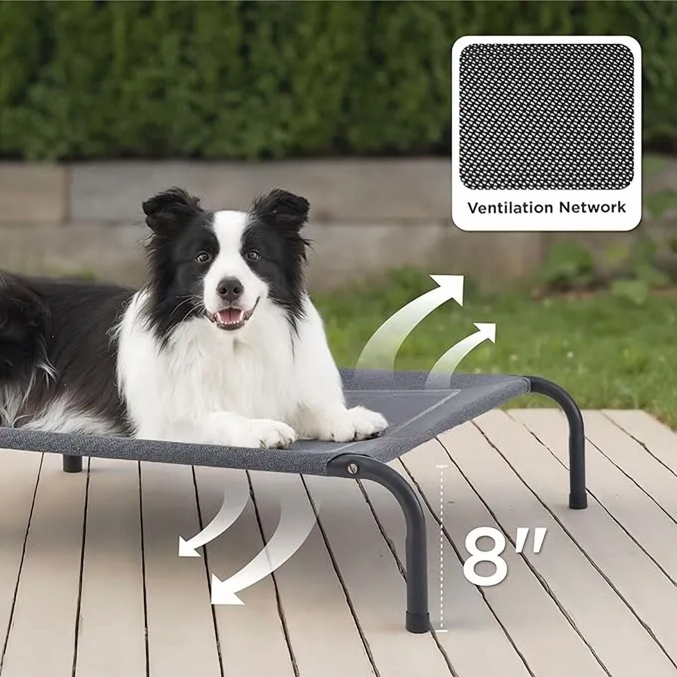 Outdoor Elevated Dog Bed Large Sized Dog, Portable Indoor & Outdoor Cooling Raised Cot Pet Hammock Bed with Skid-Resistant Feet, Frame with Breathable Mesh