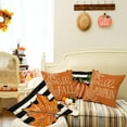 thumbnail image 6 of Fall Decorative Throw Pillow Covers 16 x 16 Inch Set of 4, Hello Pumpkin Maple Leaves Stripes Fall Decor Outdoor Farmhouse Pillow Cases for Home Couch (Orange Color), 6 of 6
