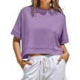 thumbnail image 2 of yillto Womens Crop Shirts Short Sleeve Crew Neck Summer Basic Loose Cropped T Shirts with Pockets, 2 of 7