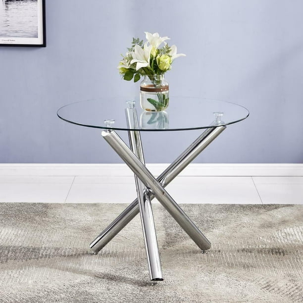 Round Glass Dining Table, Minimallist Glass Kitchen Table Transparent