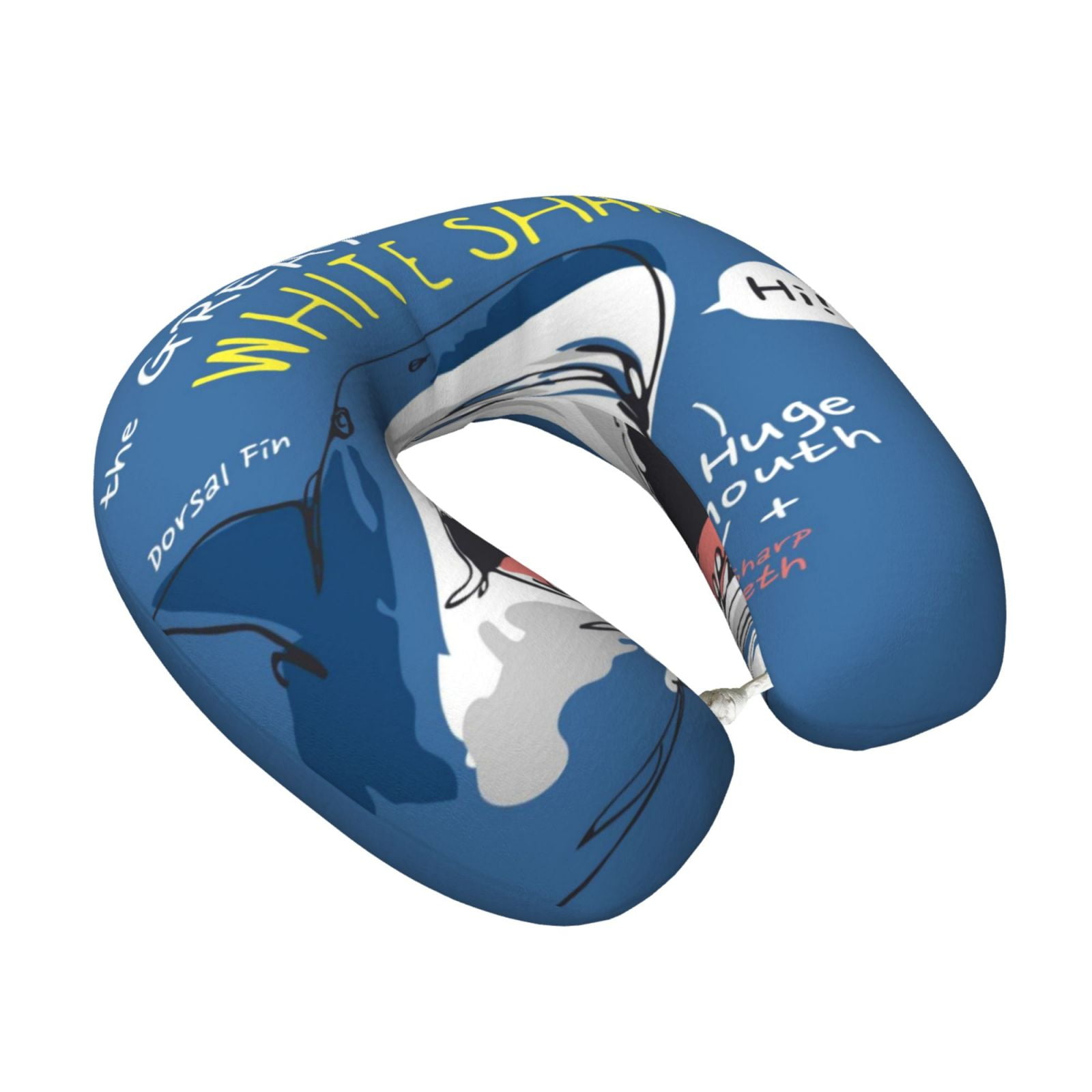 Xecao Great White Shark Print Memory Foam Cervical Neck Pillow Versatile U-Shaped Pillows for Home,Office,Camping,Travelling,Soft Washable Cover