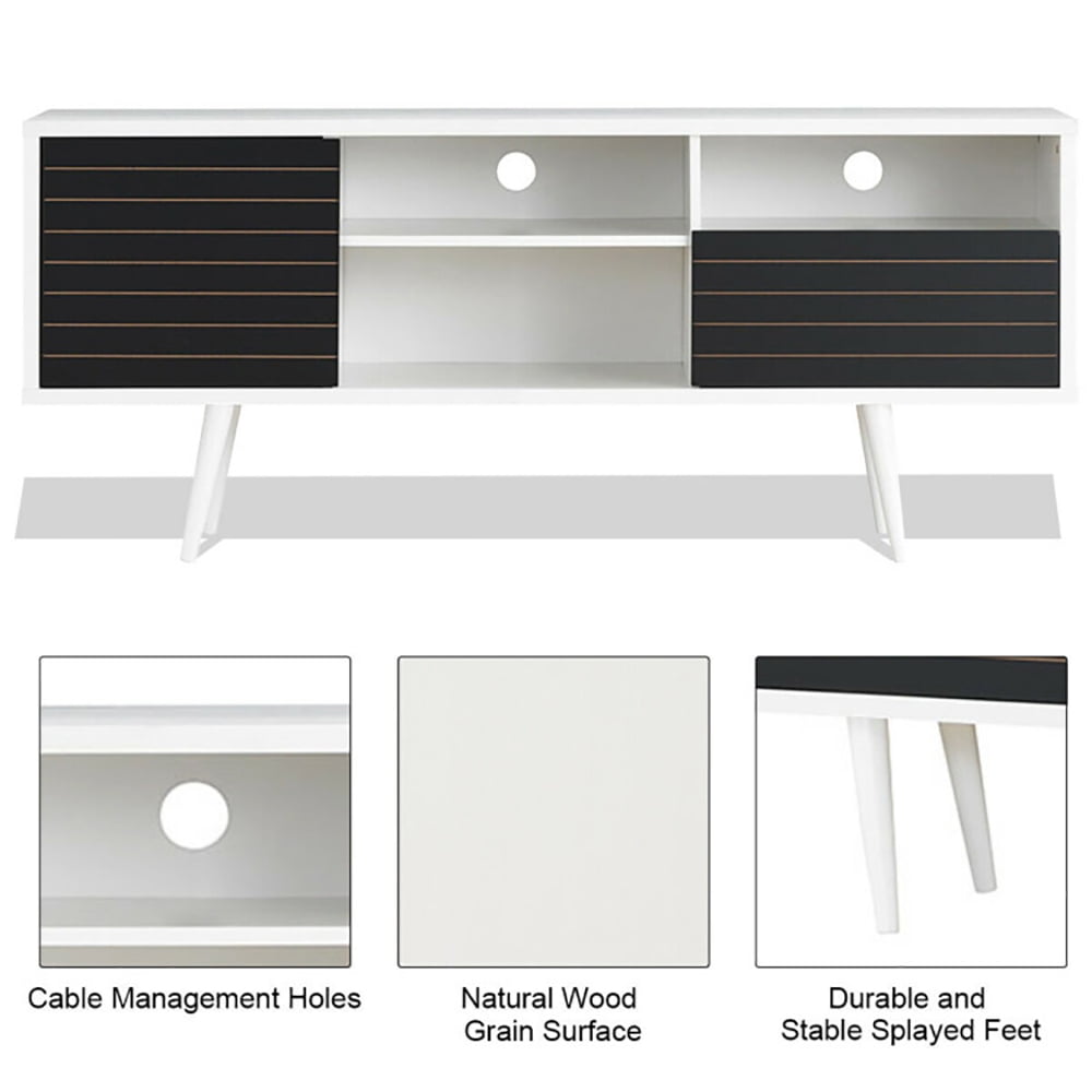 Finihen TV Stand, TV Cabinet, Mid-Century Modern TV Stand for TVs up to 65 Inch with Storage Shelves, Media Entertainment Center with Storage, for Living Room, Bedroom, Black & White