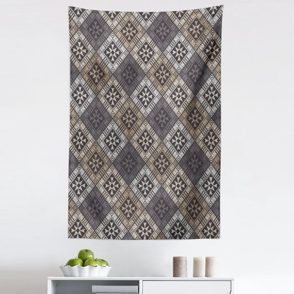 Abstract Tapestry, Embellishment of Ethnic Traditional Structures, Fabric Wall Hanging Decor for Bedroom Living Room Dorm, 5 Sizes, Dimgray Grey, by Ambesonne