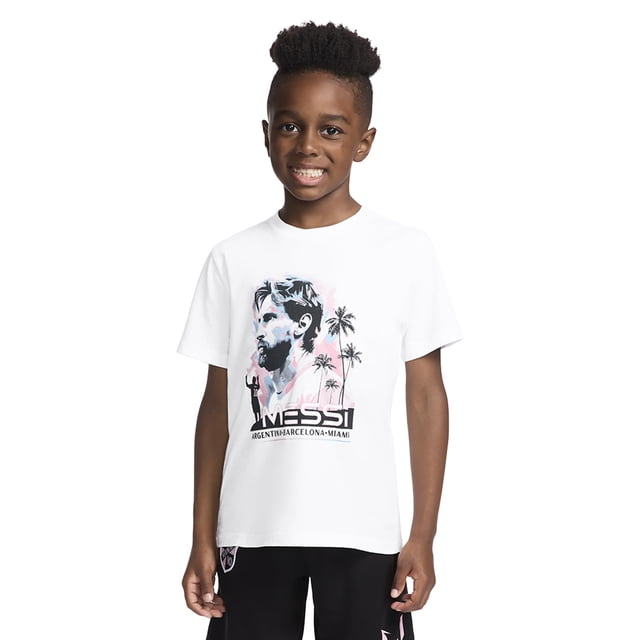 Remera Messi para niños, corte slim-fit, algodón, estampado, blanca, talle 5