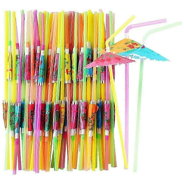 150 Pcs Umbrella Straws Colourful Disposable Bendable Drinking Straws For Beach Theme Parties Bar Cocktail Decoration