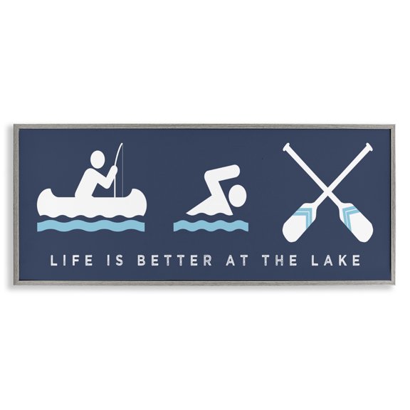 Stupell Industries Rustic Lodge Life Better At Lake Water Fun Gray Framed Giclee Art, 30 x 13, by Lil' Rue