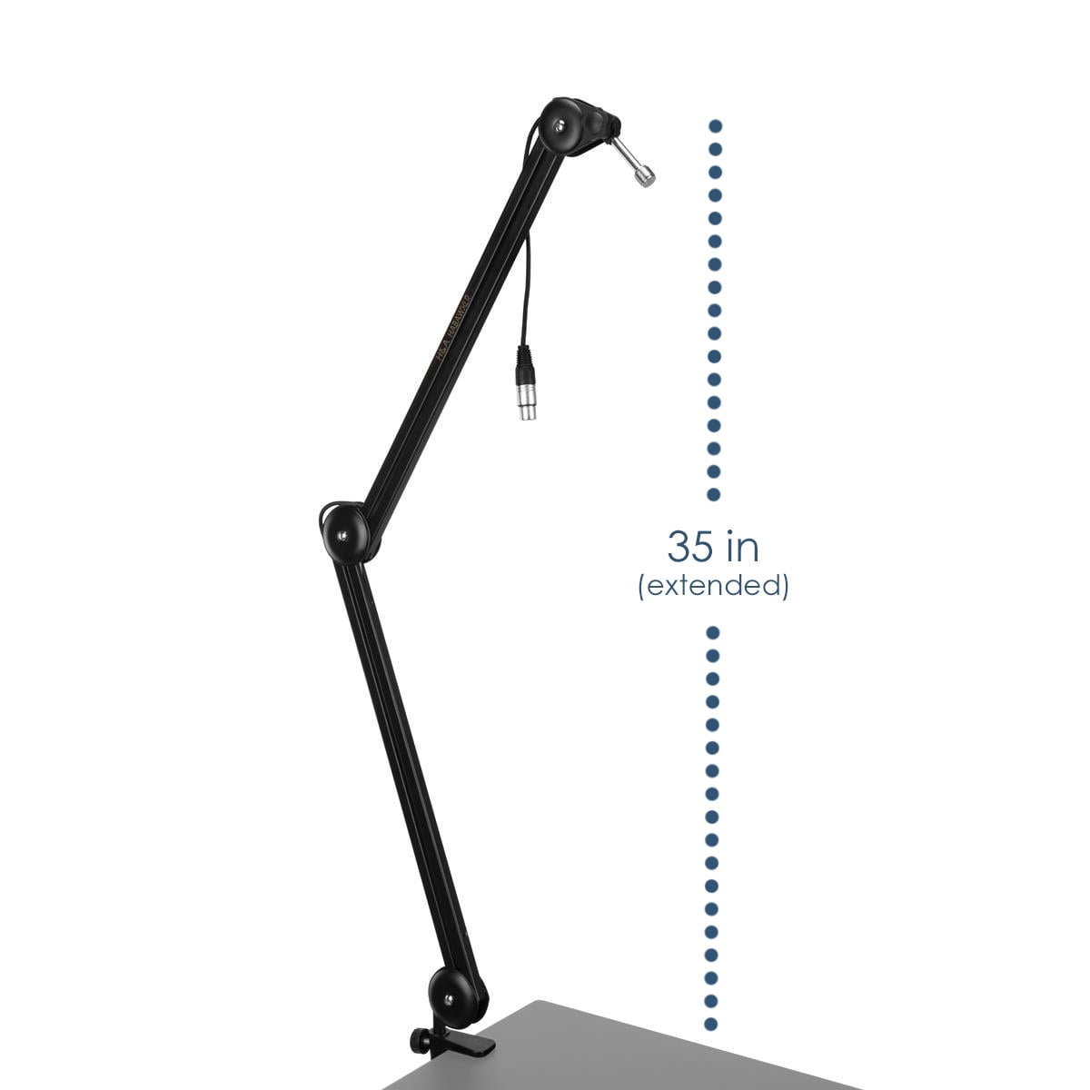 H&A Broadcast Boom Arm with Internal Springs and Integrated 10' XLR Cable Desk Mic Stand, Microphone Stand with Clamp, All Purpose Mic Boom Arm