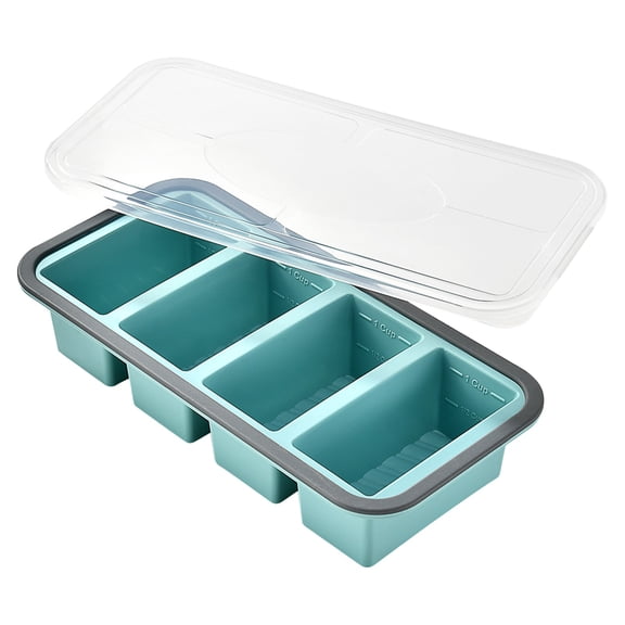 Silicone Soup Freezer Molds For Food 1/2 Cup Freezer Trays With Lid For Meal Prep Frozen Soup Sauce Broth Large Ice Cube Tray Kitchen Storage Souper Cubes 1/2 Cup Blue 12*6*2.4 In
