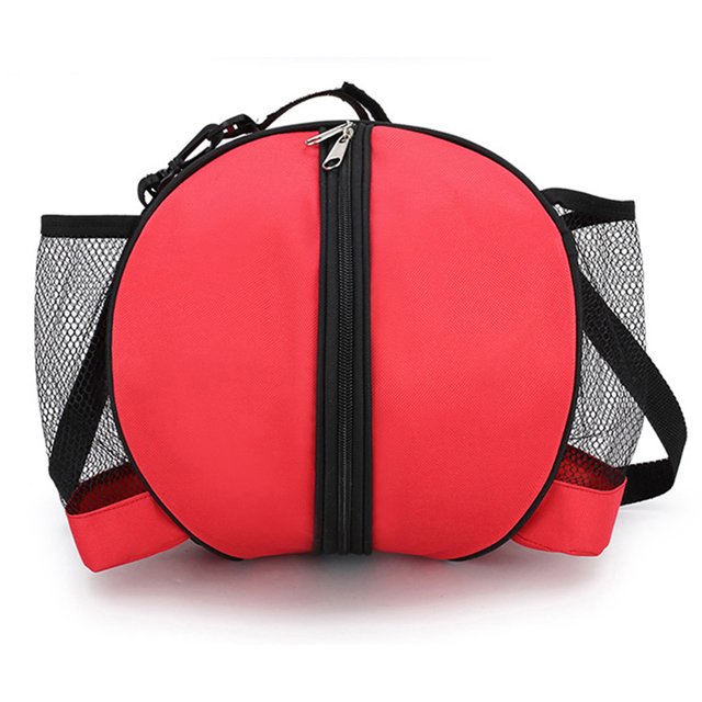Waterproof Oxford Fabric Sports Ball Storage Backpack with Adjustable Shoulder Strap, Dual-Zipper Closure & Side Mesh Pockets for Basketball, Soccer, Volleyball - Holds Size 7 Ball, Red Color