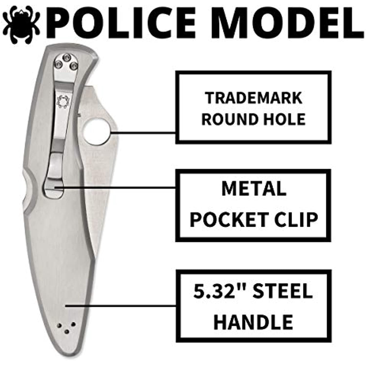 Spyderco Police Folding Knife 4-1/8" VG10 Combo Blade, Stainless Steel Handles, Lockback - C07PS