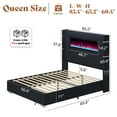 thumbnail image 3 of Merluxy Modern Queen Size Bed Frame with Fireplace and Tall Headboard, Corduroy Upholstered Wingback Platform, Black, 3 of 9