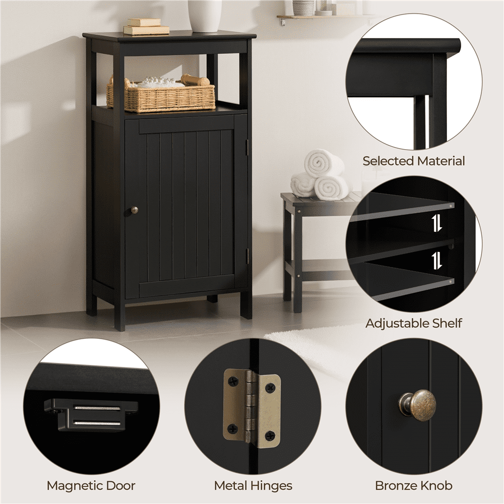 Alden Design 4-Tier Bathroom Floor Cabinet with Adjustable Shelf, Black