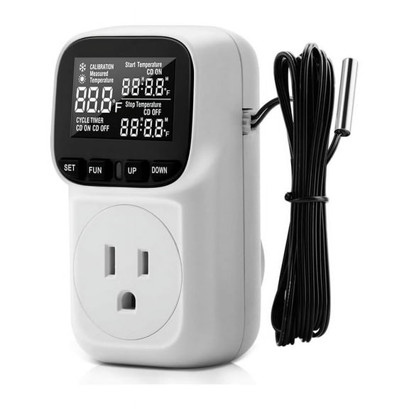 Digital Plug in Thermostat Outlet120V Heating Cooling Control 110V 15A Celsius Fahrenheit Display,for Greenhouse US