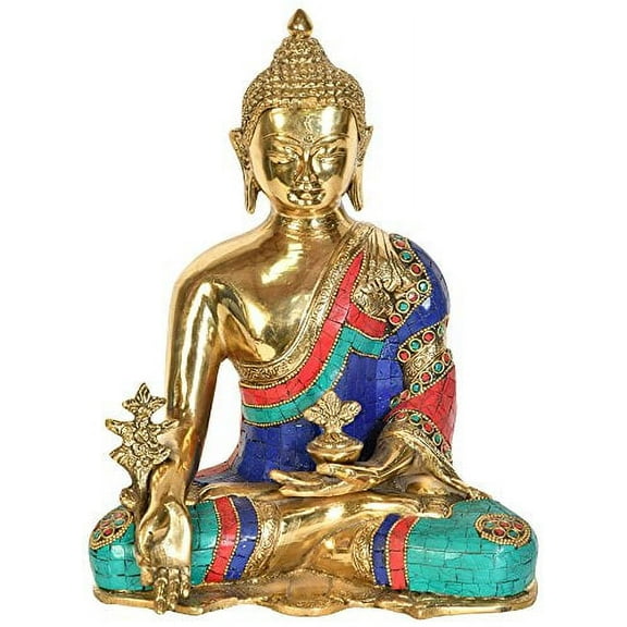 Tibetan Buddhist Deity Medicine Buddha - Brass with Inlay Statue