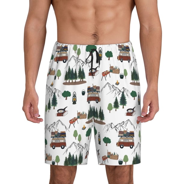 Balery Camping Caravan 2 Pantalones cortos de pijama de punto de algodón para hombre con cinturilla y bolsillos-X-Large