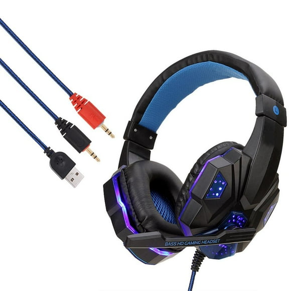 SY830MV 3,5 m cable sobre oreja, plegables, para juegos, auricures, auricures, estéreo con micrófono, luz LED, graves profundos negro Macarena auriculares sobre la oreja con cable