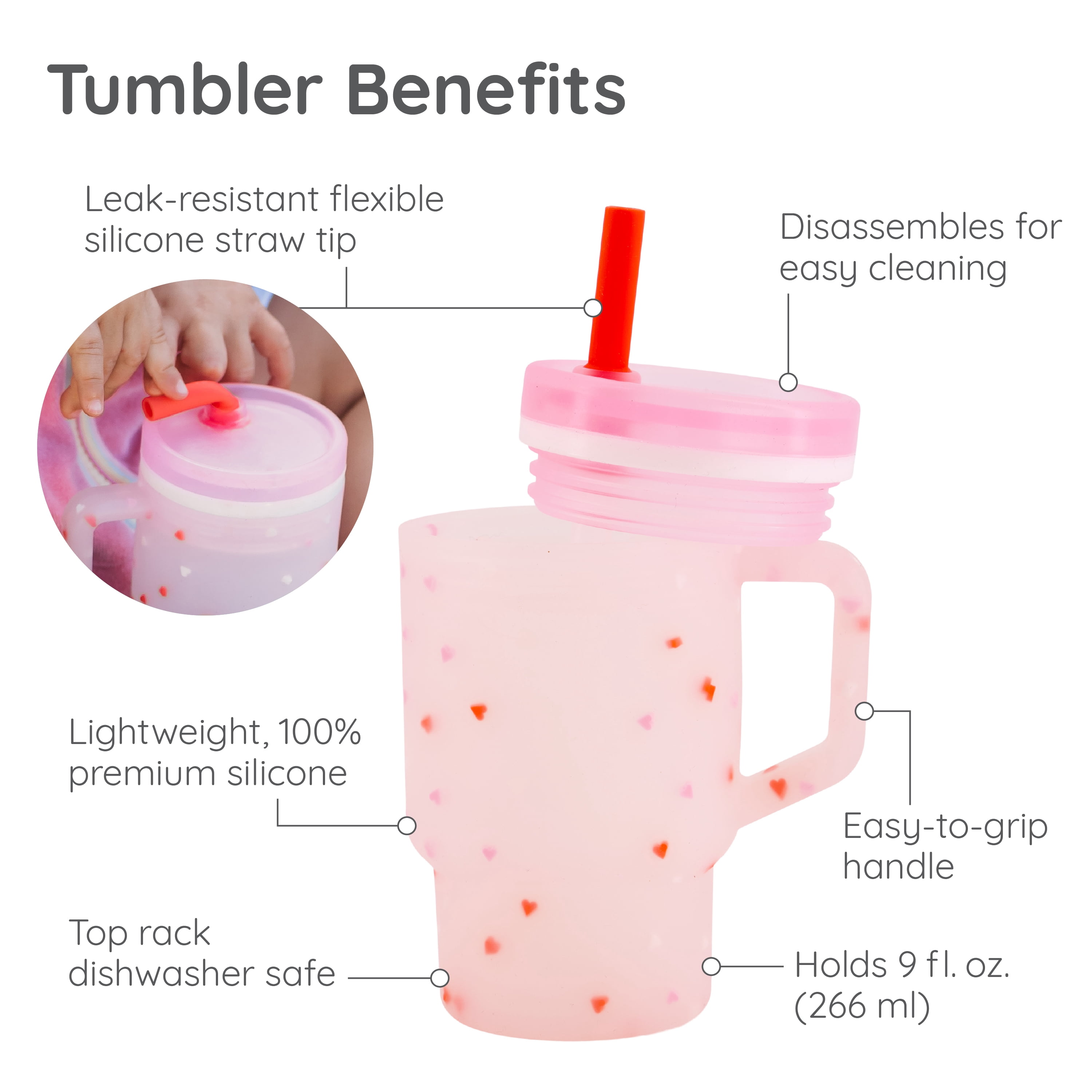 Infantino My 1st Tumbler – Adorable 9oz. Training Cup with Toddler-Friendly Straw and Handle, Heart Speckles