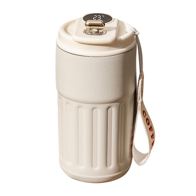 Tignapoo Elegant White 450ml Stainless Steel Smart Temperature Control Travel Mug with 6-12 Hour Insulation, Perfect for Home, Office, and Outdoor Use