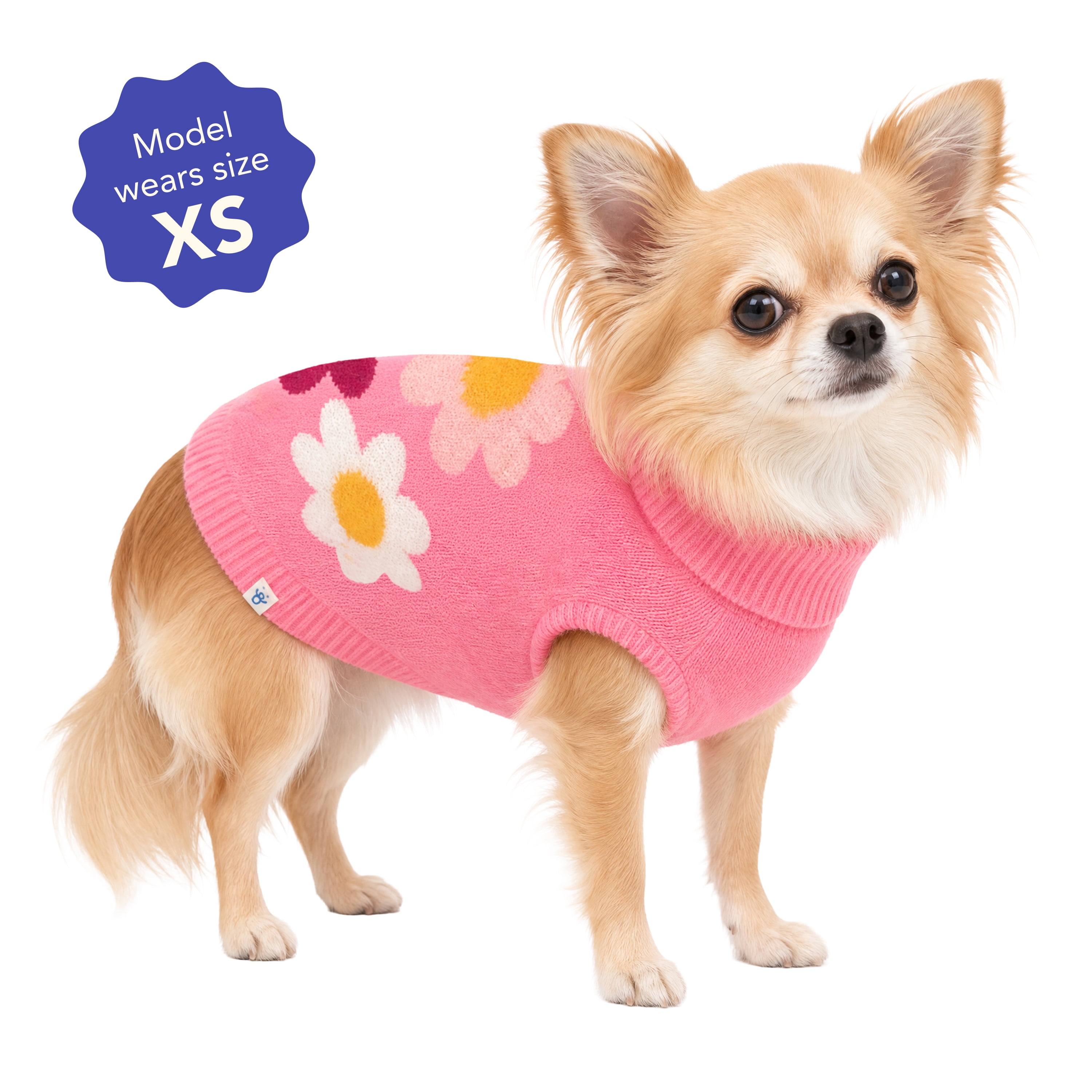 Oodles Fabulous Flowers Fall Turtleneck Dog Sweater, Pink, XS