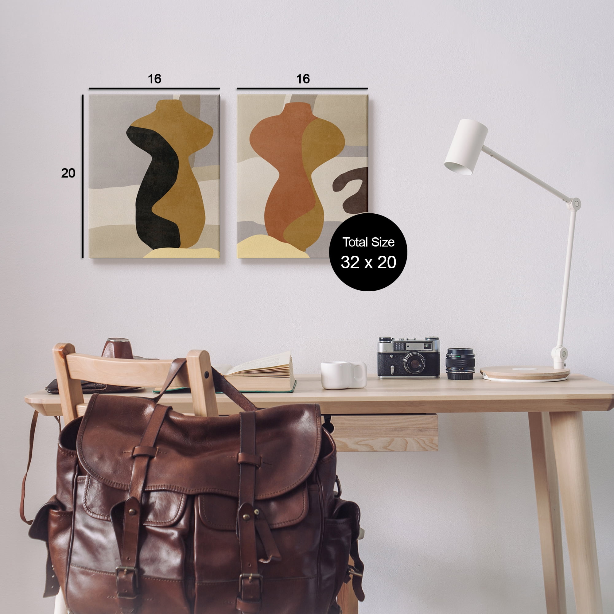 Stupell Industries Brown Boho Vases Abstract Painting Gallery Wrapped Canvas Art Print Wall Art, 16 x 20, Set of 2