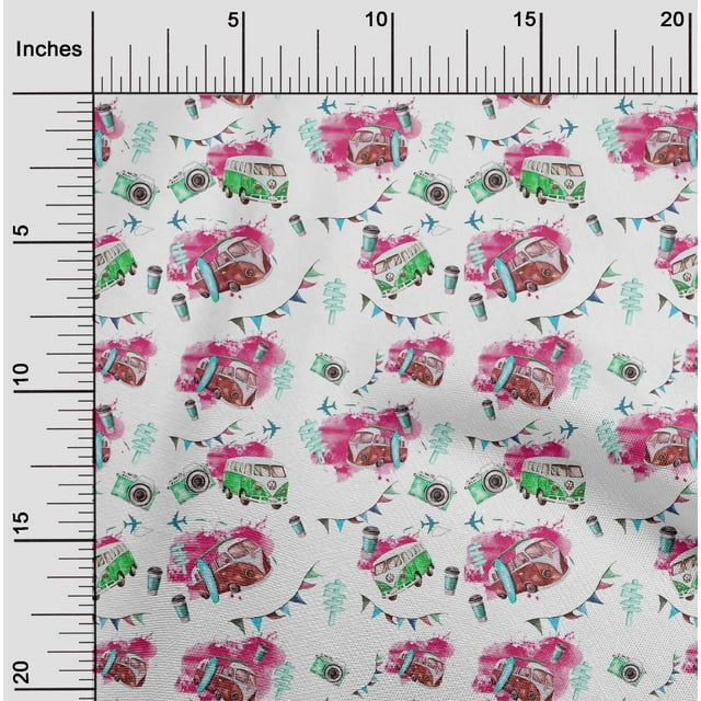 oneOone Polyester Lycra Dark Pink Fabric Glass|Van & Camera Travel Sewing Craft Projects Fabric Prints By Yard 56 Inch Wide