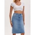 thumbnail image 2 of DARING DIVA Women's Slit Stretch Below Knee Length Denim Skirts Small Light Blue, 2 of 7