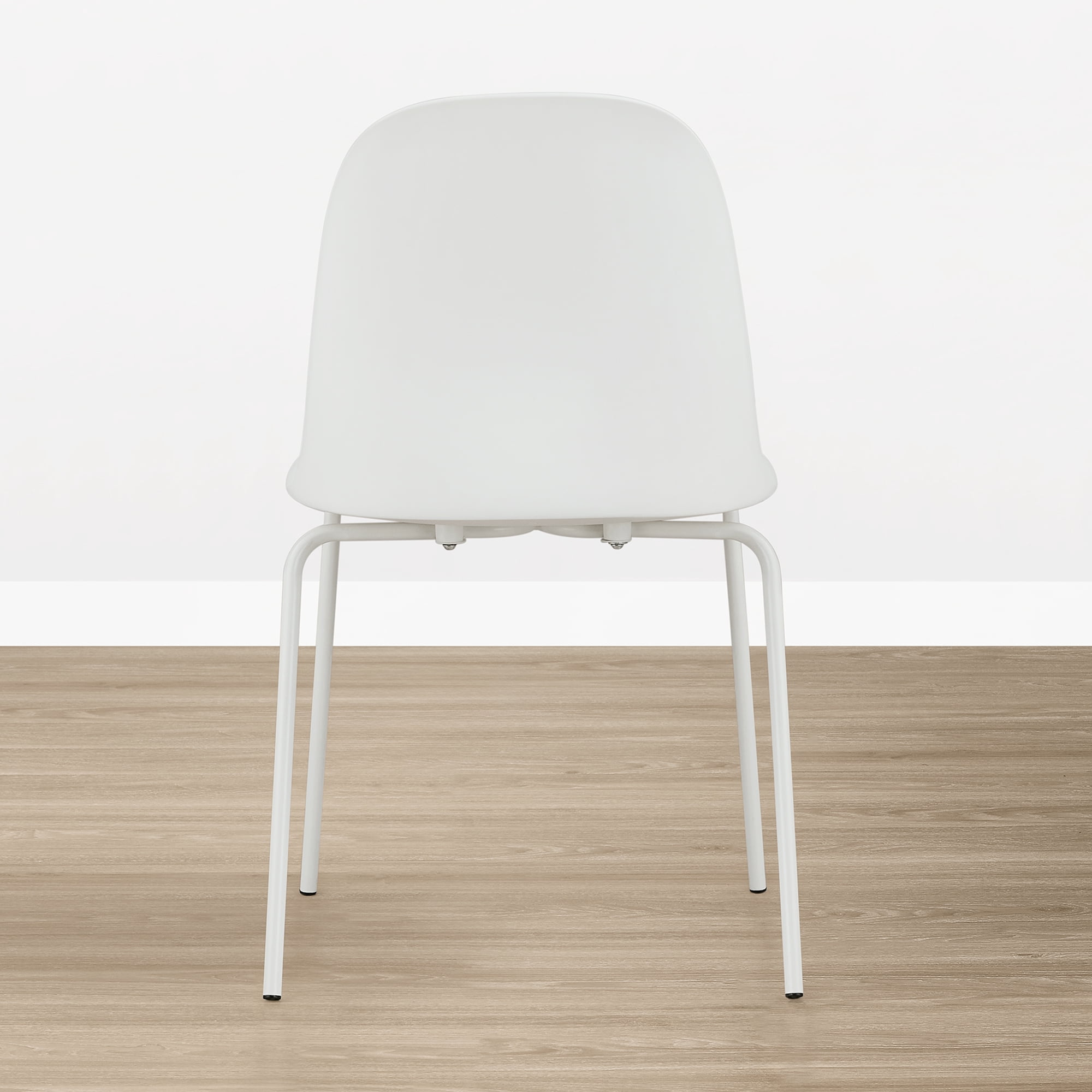Spruce & Spring Modern Stackable Dining Chairs, Set of 4 Molded Plastic Kitchen Chairs with Metal Legs, Space-Saving Armless Design, White