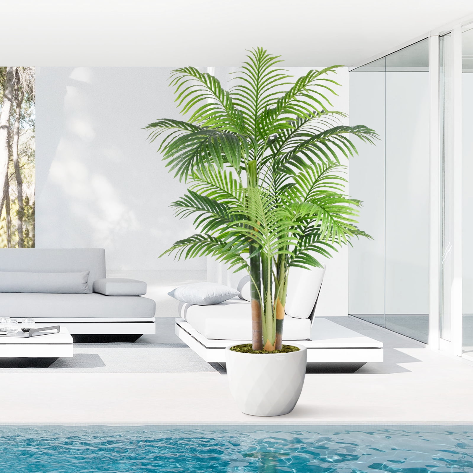 Keeplush 5FT Artificial Golden Cane Palm Tree– Indoor Large Fake Palm Tree, Lifelike Faux Plant with Textured Trunks & Flexible Fronds, No-Water Maintenance Silk Tree for Home Office Decor