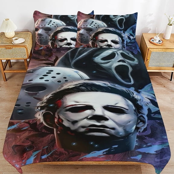 Michael Myers Horror Kids 3 Piece Bedding Set, Super Soft Printed Comforter Cover Sets with 1 Duvet Cover and 2 Pillowcase, Bedroom Decor Gifts for Boys Girls Teens Adult 86"x70"