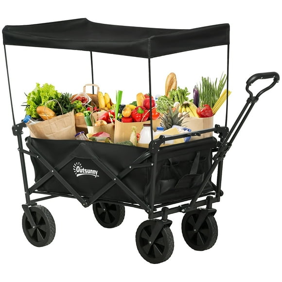 Outsunny Collapsible Wagon Cart with Removable Canopy and Carrying Bag