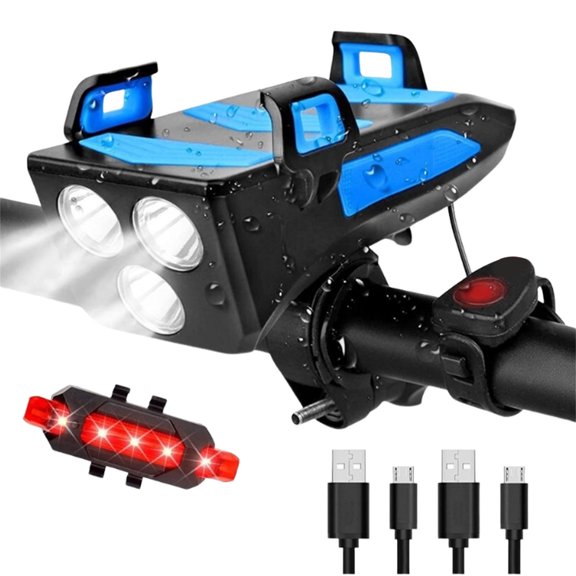 4000mAh LED Bike Light Set with Mobile Power & 130dB Horn, USB Rechargeable 3-LED Headlight, Waterproof Cycling Equipment for Night Safety & Outdoor Use