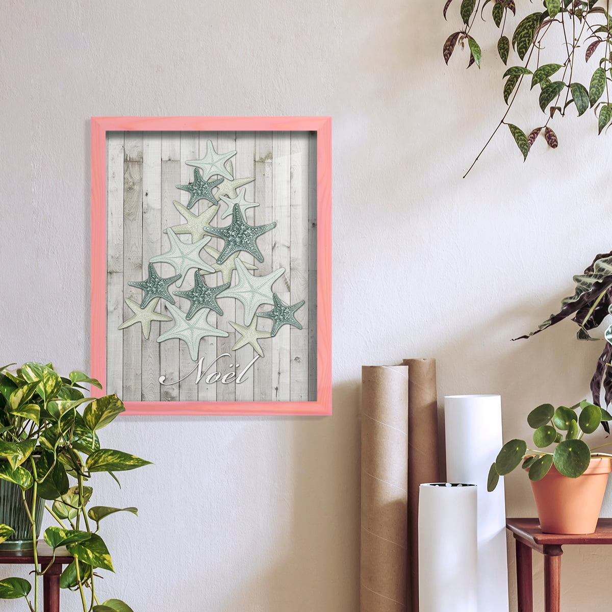 Coastal Christmas IV -Framed Print w/glass-Sunset Pink