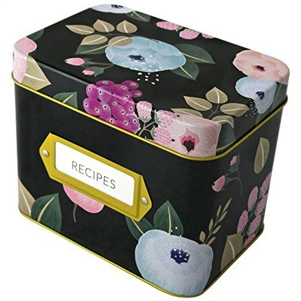 Recipe Box With 24 Cards And 12 Dividers By Polite Society Black Tin Walmart Com Walmart Com