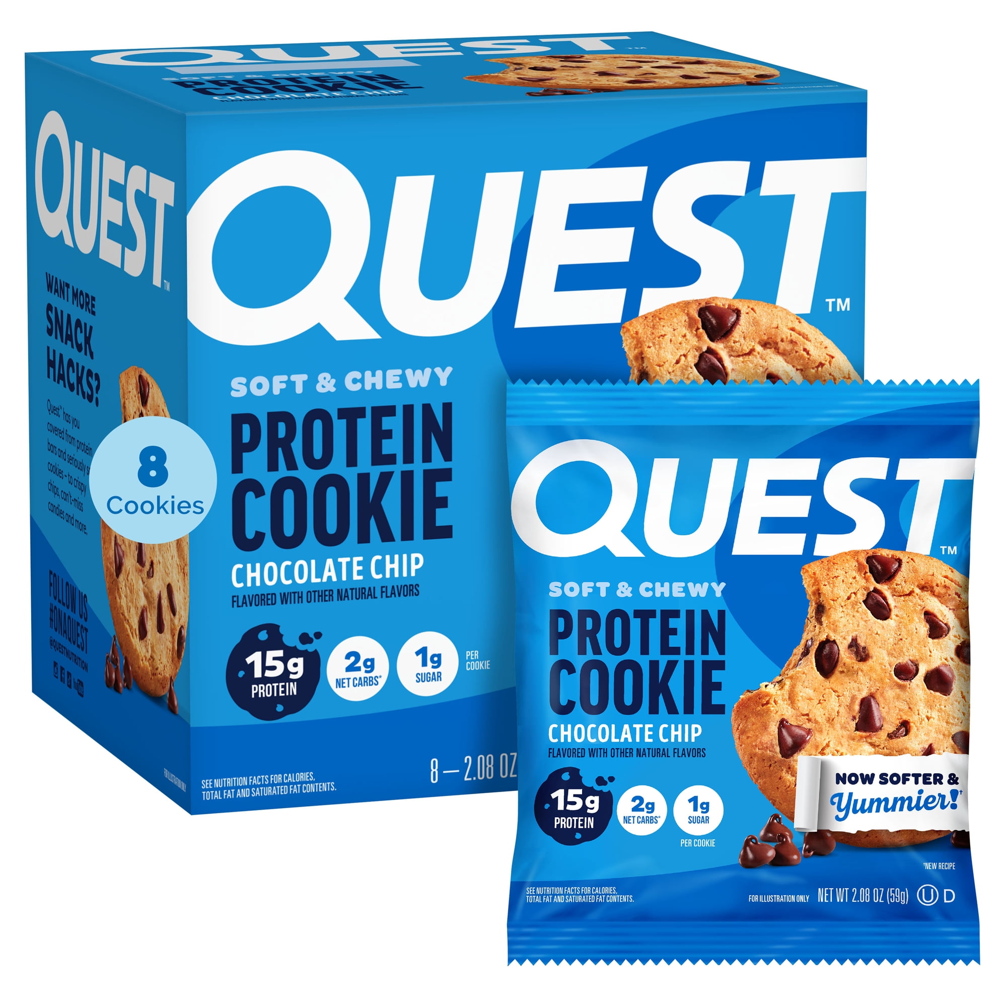 Quest Soft and Chewy Protein Cookie, Chocolate Chip Flavor, Ready to Eat, 15g Protein, 8 Count