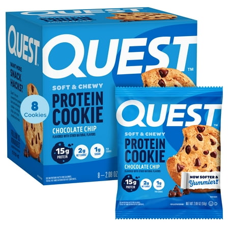 Quest Soft and Chewy Protein Cookie, Chocolate Chip Flavor, Ready to Eat, 15g Protein, 8 Count
