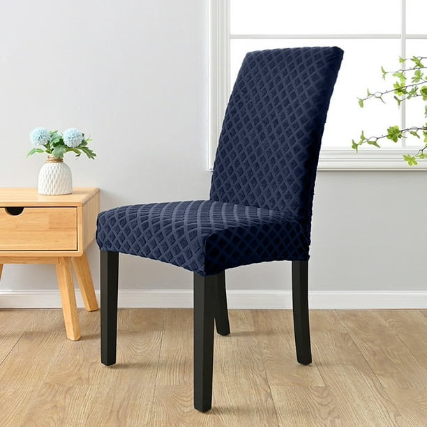 Funda de silla de respaldo alto de felpa jacquard | Funda elástica para silla de comedor | Poliéster resistente a la suciedad, ideal para casa, oficina y cocina | Opciones en azul, gris, marrón y