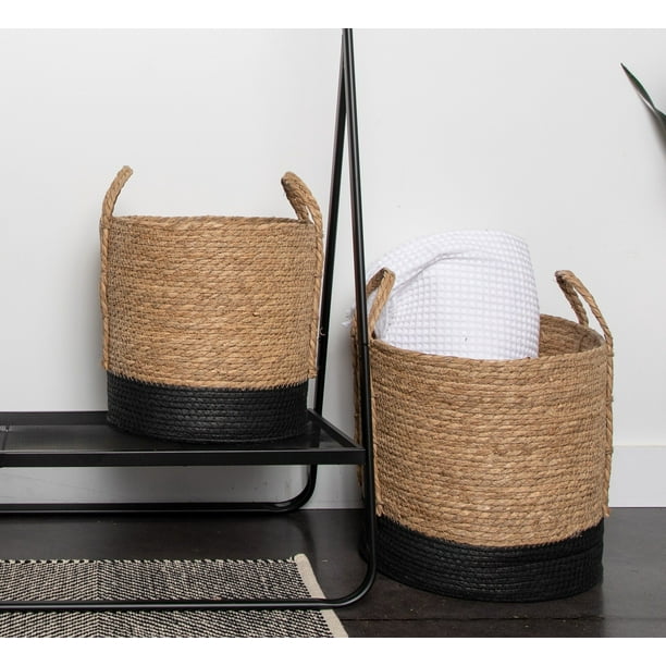 Better Homes & Gardens Round Seagrass Baskets, Natural, Black, Set of 2, Extra Large & Large