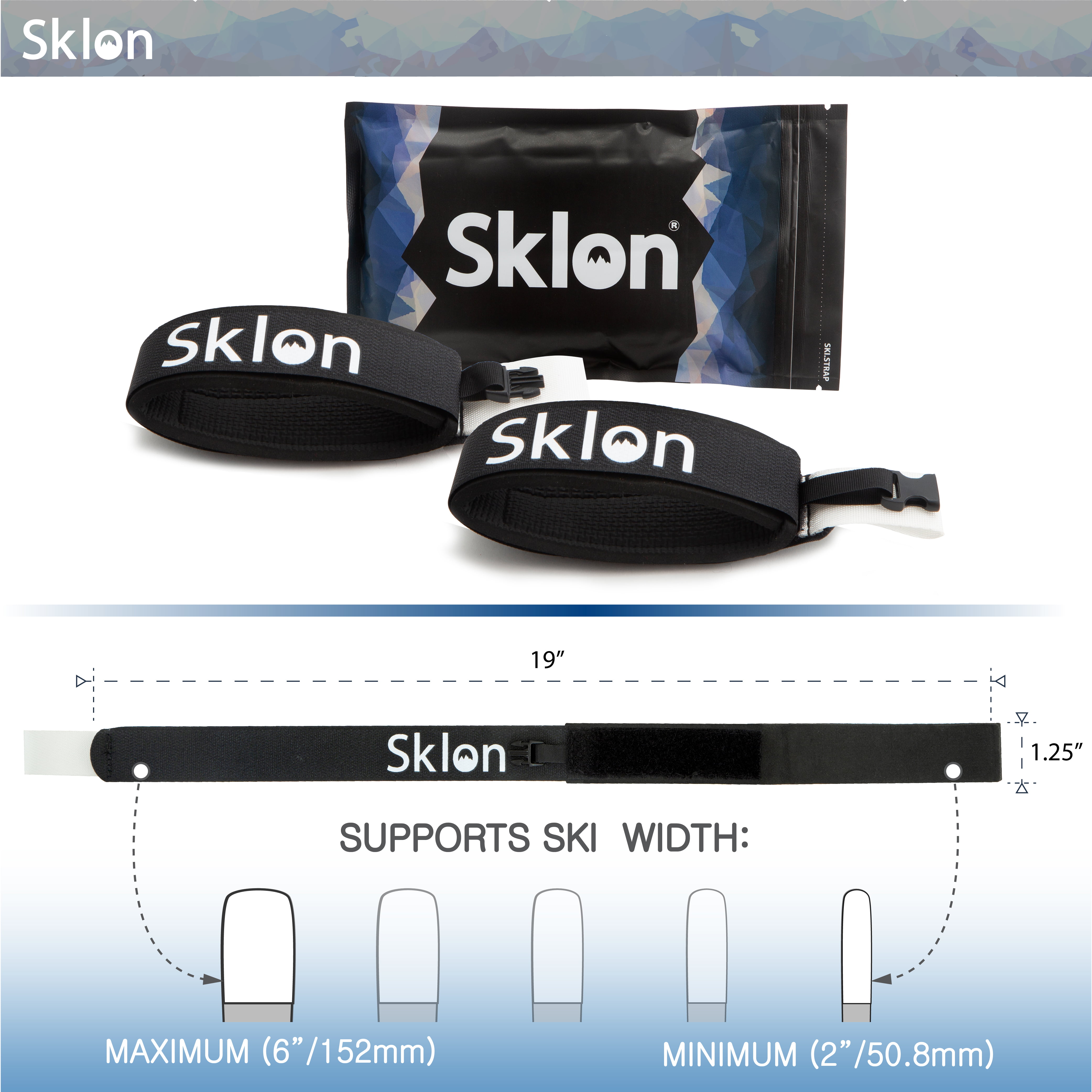 Sklon Ski Strap Fasteners - Rubber 2 Pack Carrier - Securely Transport Your  Skis - Ski Accessories Great for Carrying Ski Gear - Men, Women and Kids