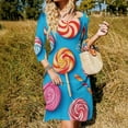 thumbnail image 3 of Candy Pattern Rainbow Lollipop Flare Dress Square Neck Dress Elegant Female Fashion Printed Dress, 3 of 9