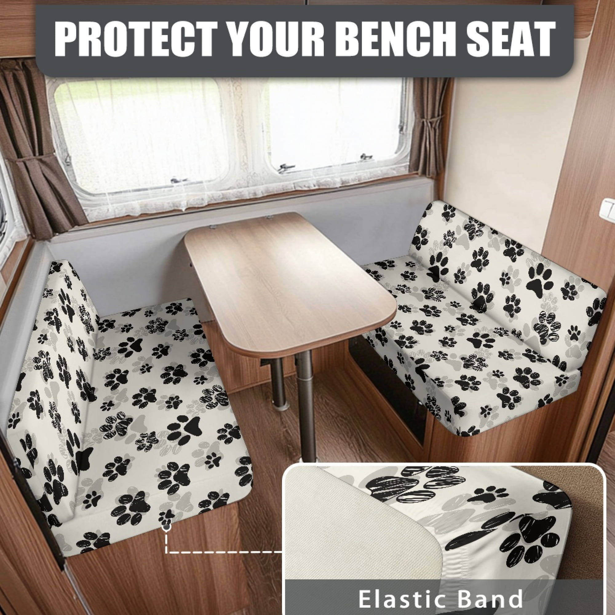 Yuyamidu Dog Paw RV Dinette Cushion Covers 2 Pack Soft RV Seat Covers Backrest Covers Bench Covers Breathable Camper Couch Covers Protector RV Accessories