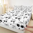 thumbnail image 3 of Homewish Kids Black Ribbon Queen Sheet Sets, Chic Fashion Bowknot Flat Sheet, Cartoon Cherry Fruit Queen Fitted Sheet, Ultra Soft Bedroom Decor, 4 Pieces, 3 of 7
