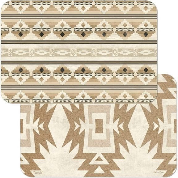 Wipe-Clean Reversible Decofoam Placemats, Neutral Aztec, Set of 2, Made in The USA