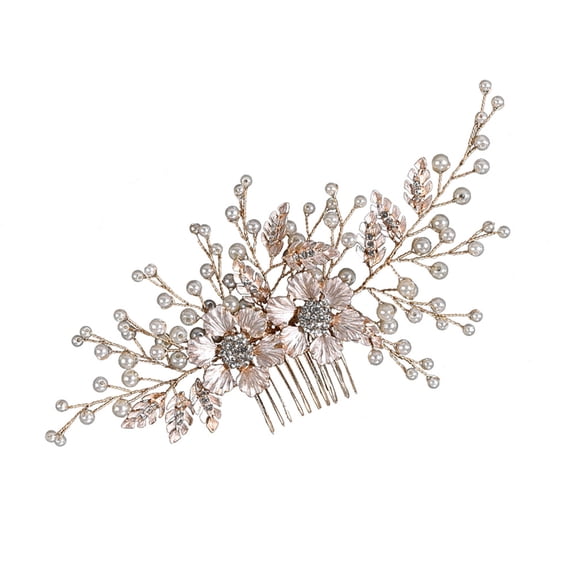 WRISTBIQUE Bridal Hair Comb Golden 1Pack 7.9x3.5x0.4In Zinc Alloy