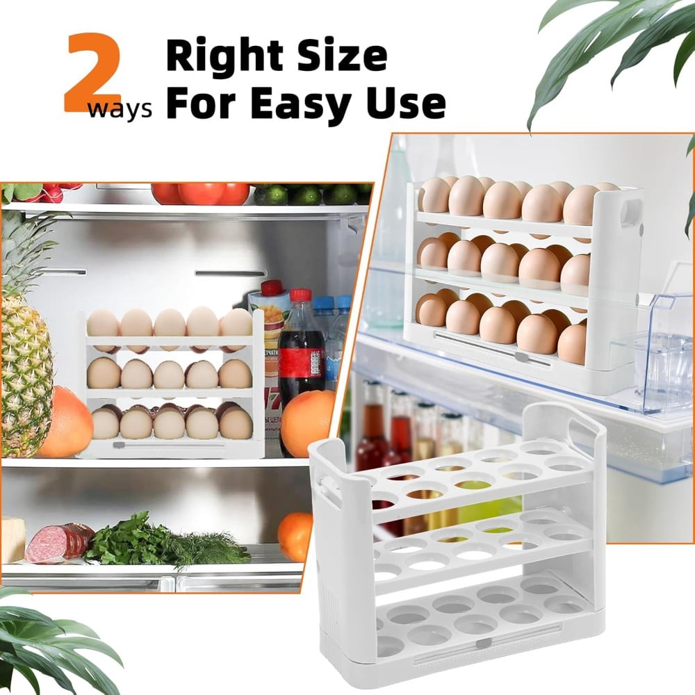 Egg Holder for Refrigerator, 30 Grid Egg Tray for Refrigerator 3 Layer Organizer Bins Reusable Egg Container for Refrigerator Side Door Plastic Egg Carton