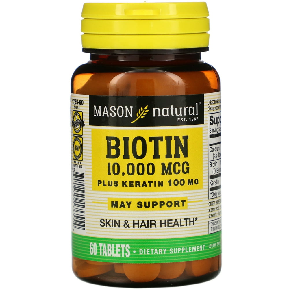 Mason Natural Biotin Plus Keratin, 10,000 mcg, 60 Tablets