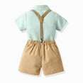 thumbnail image 3 of Boys Summer Outfits Baby Boy Formal Short Set Toddler Summer Gentleman Outfit Kid Short Sleeve Bowtie Shirt Suspender Shorts Suit, 3 of 6