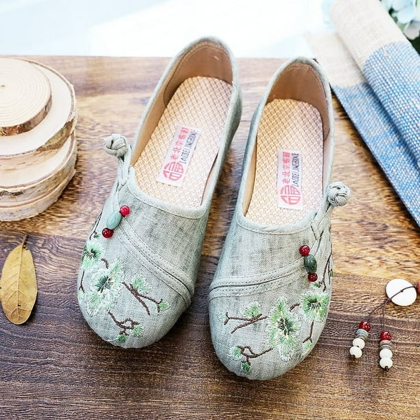 XIHAHA-bailarinas de lona bordadas hechas a mano para mujer, bailarinas chinas cómodas, zapatos veganos bordados